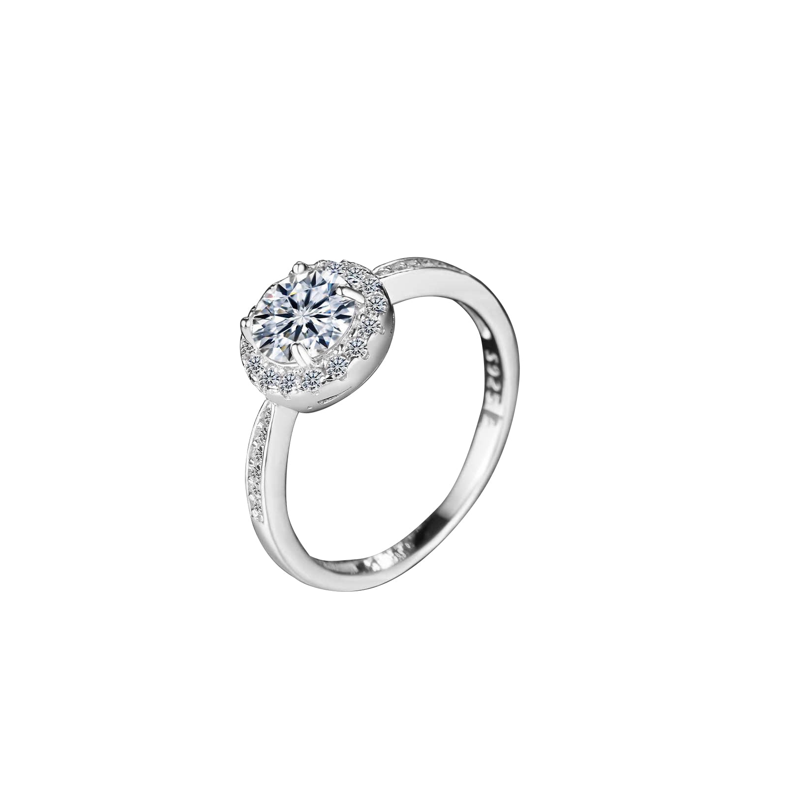 Silver ring with a diamond on a white background