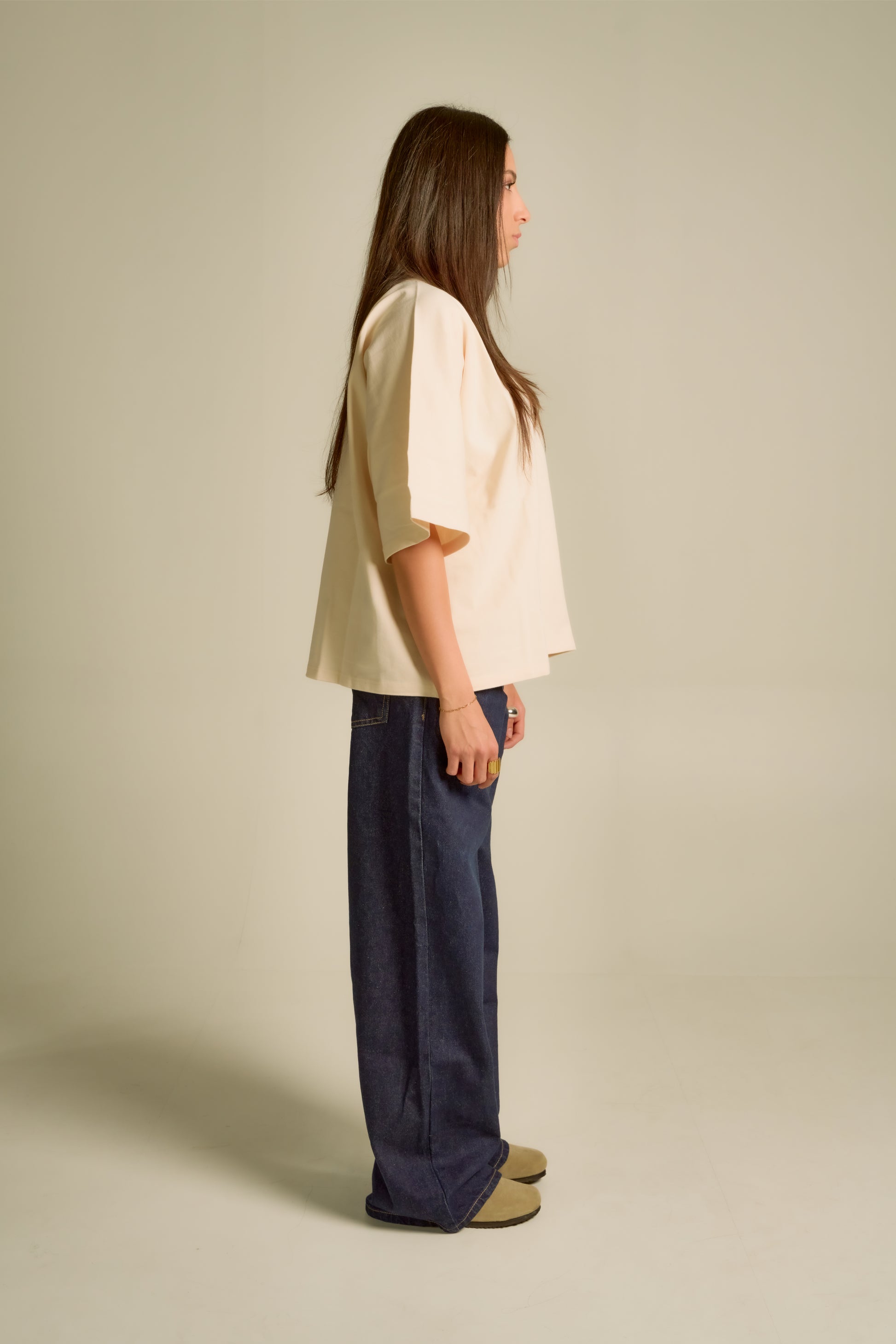 T-Shirt Oversize in Jersey Pesante di Crema