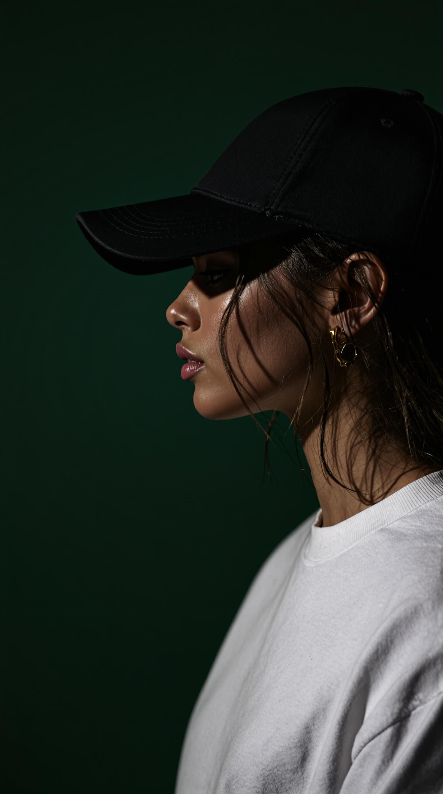 Person wearing a black cap and sunglasses against a dark background
