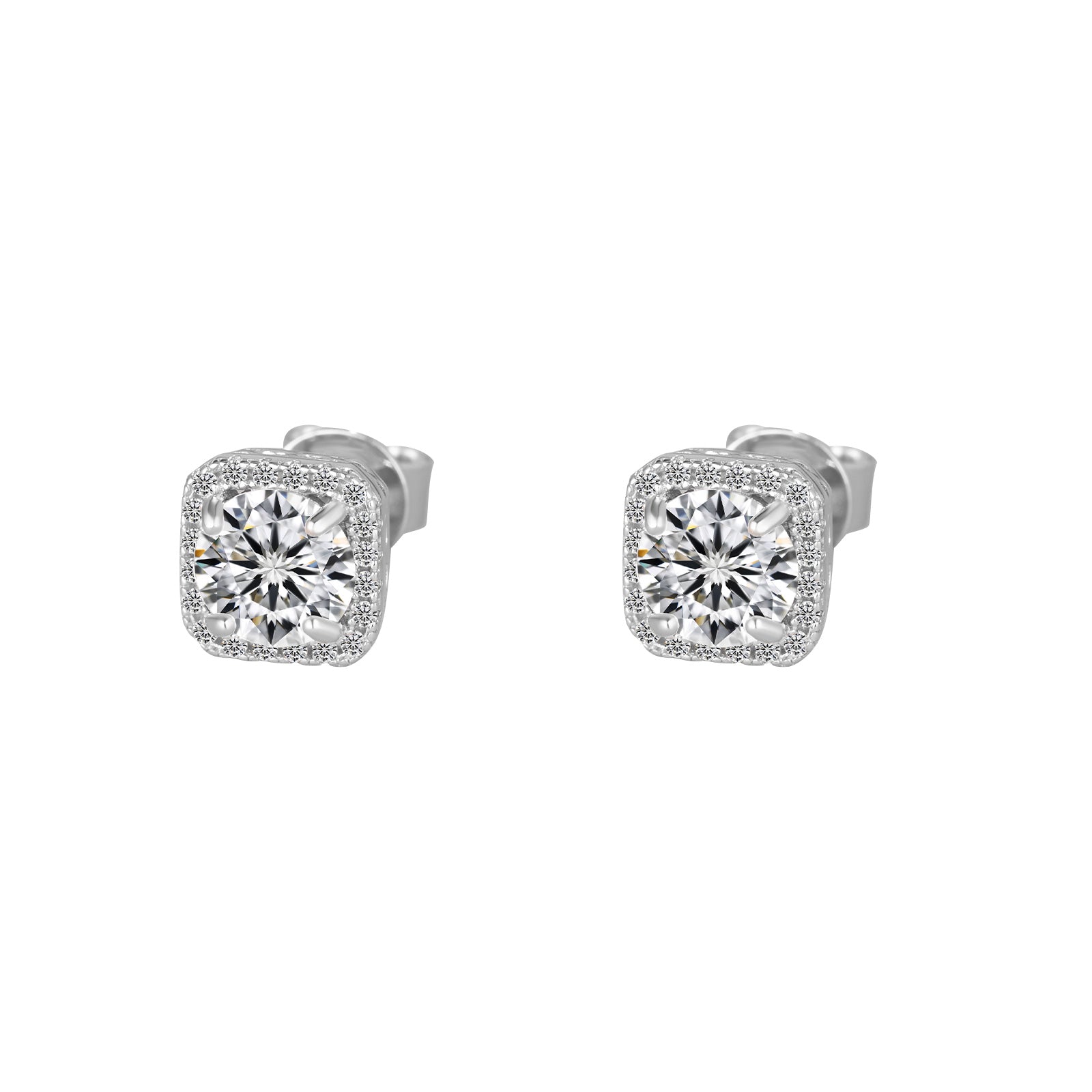 Pair of diamond stud earrings on a white background