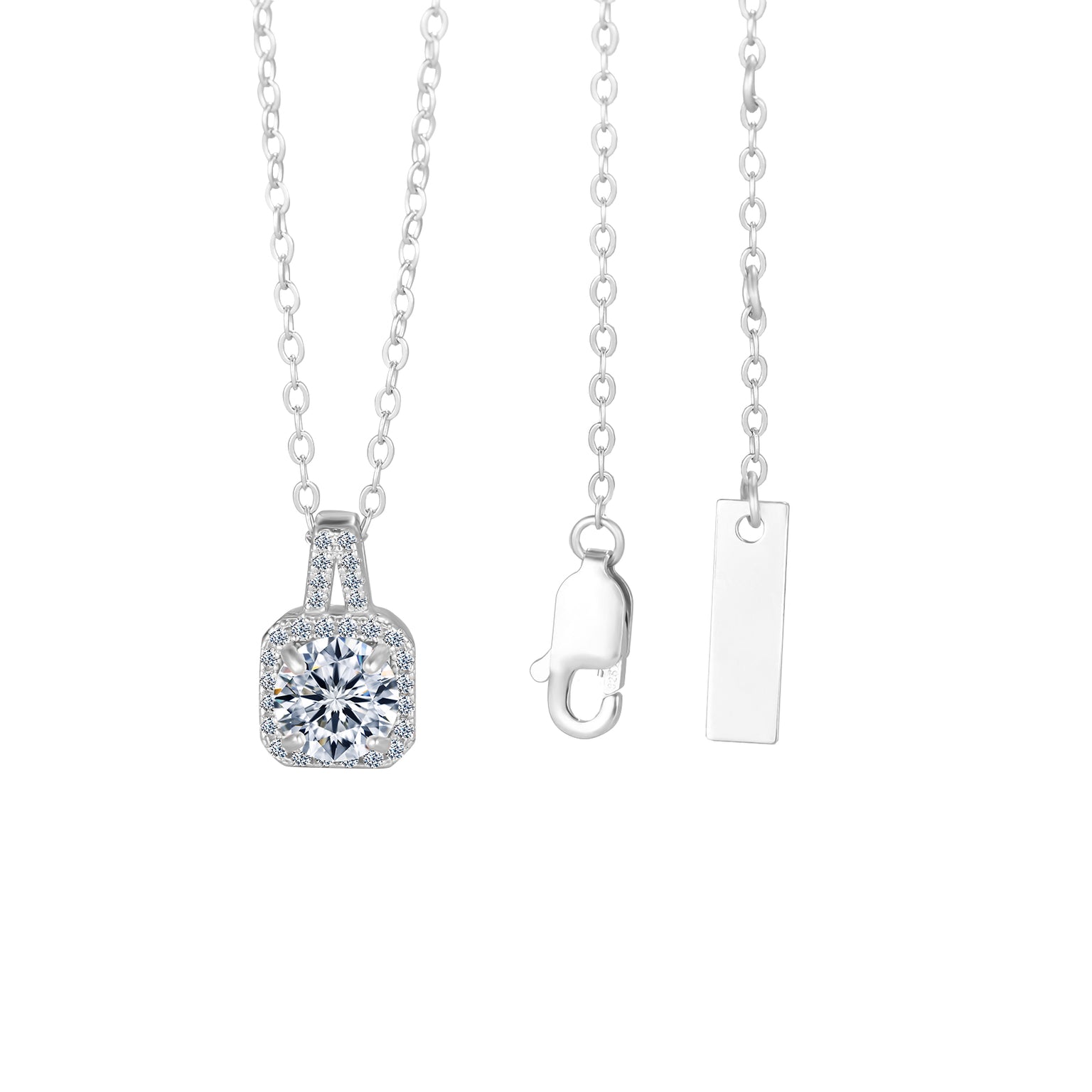 Silver necklace with a pendant on a white background