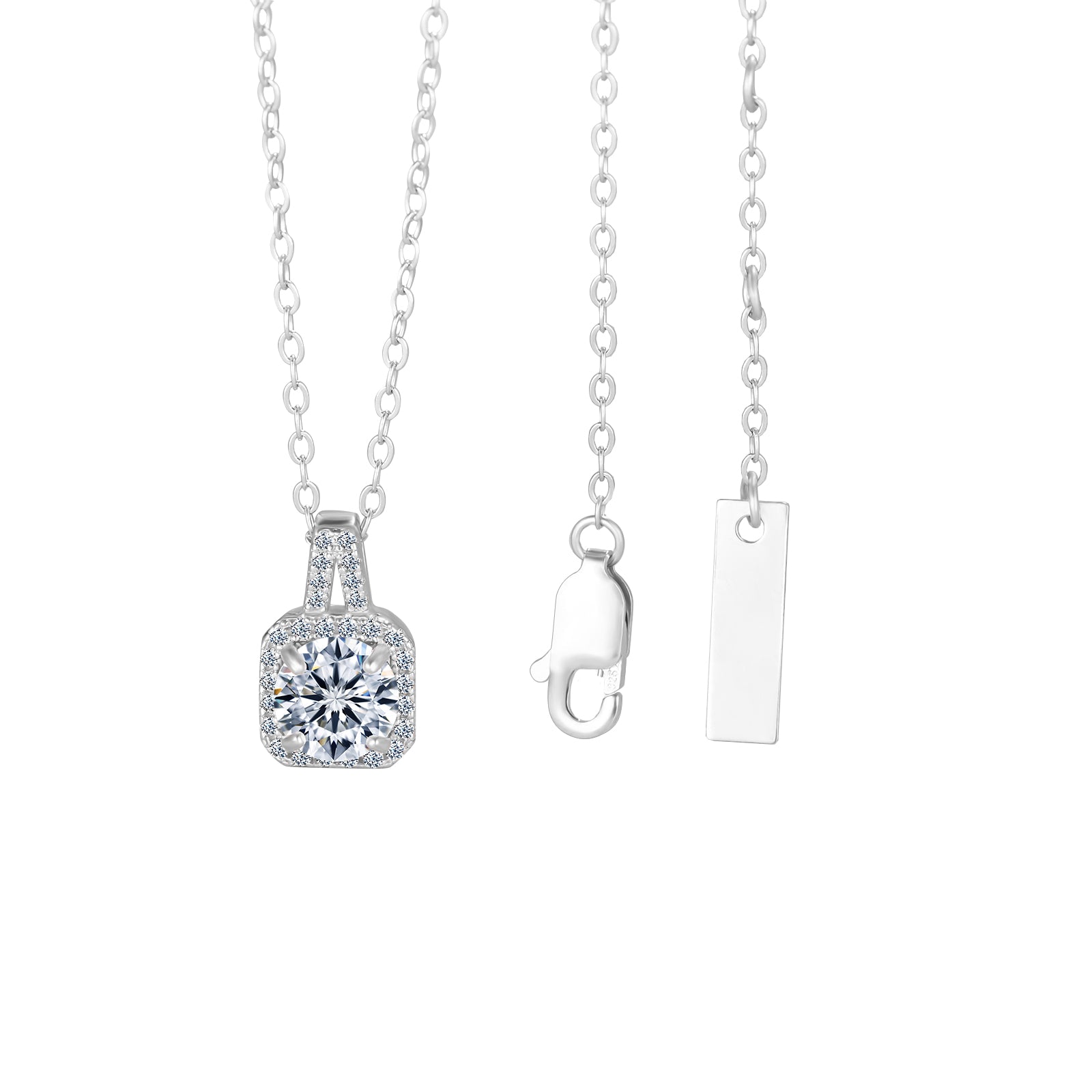 Silver necklace with a pendant on a white background